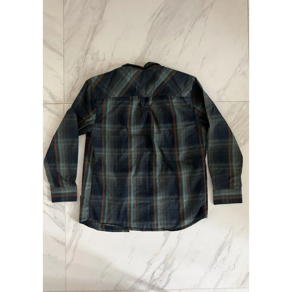 Prana Shirt Mens Medium Blue Plaid Button Up Cotton Blend
